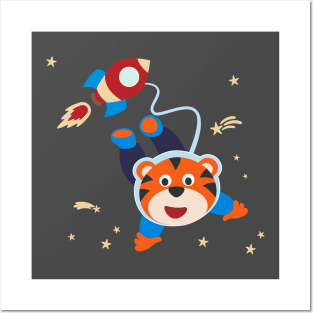 Space tiger or astronaut in a space suit with cartoon style Posters and Art